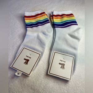 Socks, Women’s White Socks with Rainbow Stripes. New